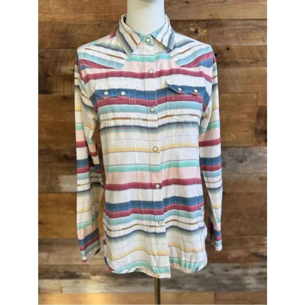 Tasha Polizzi Colt 44 Serape Stripe Western Pearl Snap Shirt Ivory Multi Small